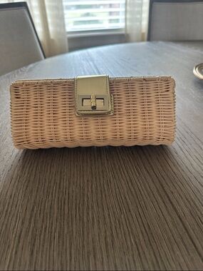 J. Crew Woven Straw Clutch in Natural Beige with Gold Hardware